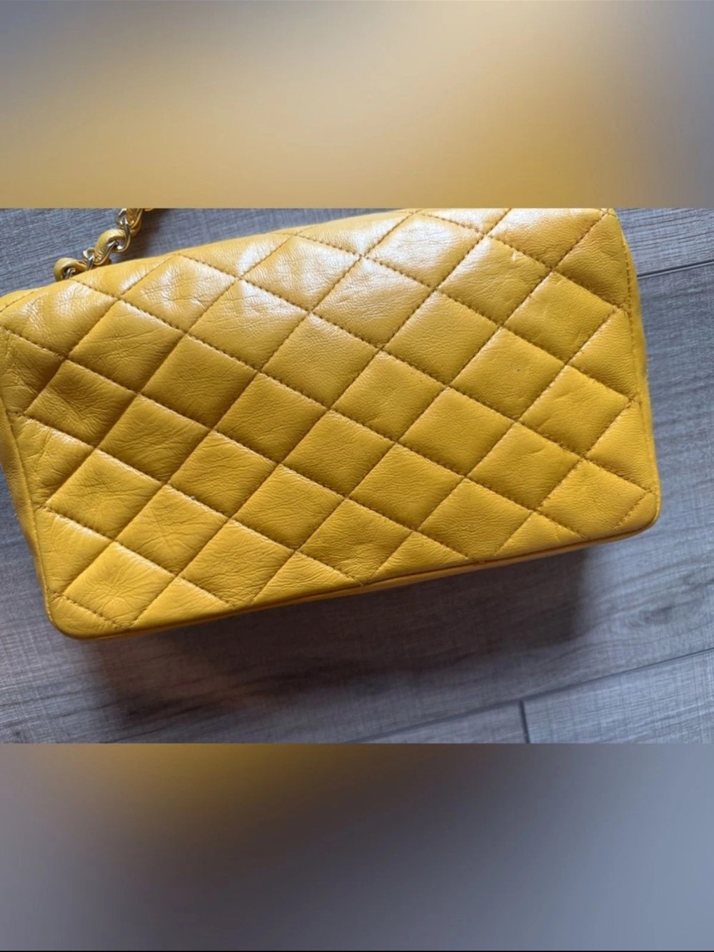 CHANEL Medium Yellow Quilted Leather Classic Double Flap Bag with Gold Chain - Picture 9 of 14